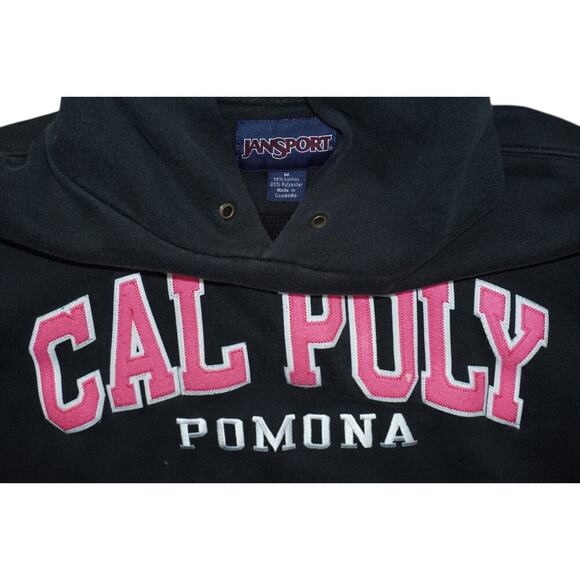 Vintage Jansport Cal Poly Pomona Hoodie  – Black with Pink Embroidery – Size M - Picture 2 of 5
